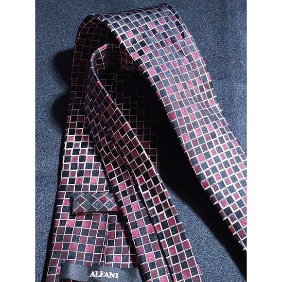 Alfani Mens Geometric Checkered Silk Tie Classic - Picture 12 of 13
